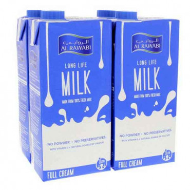 Al Rawabi Full Cream Long Life Milk 1Litre x 4 Pieces