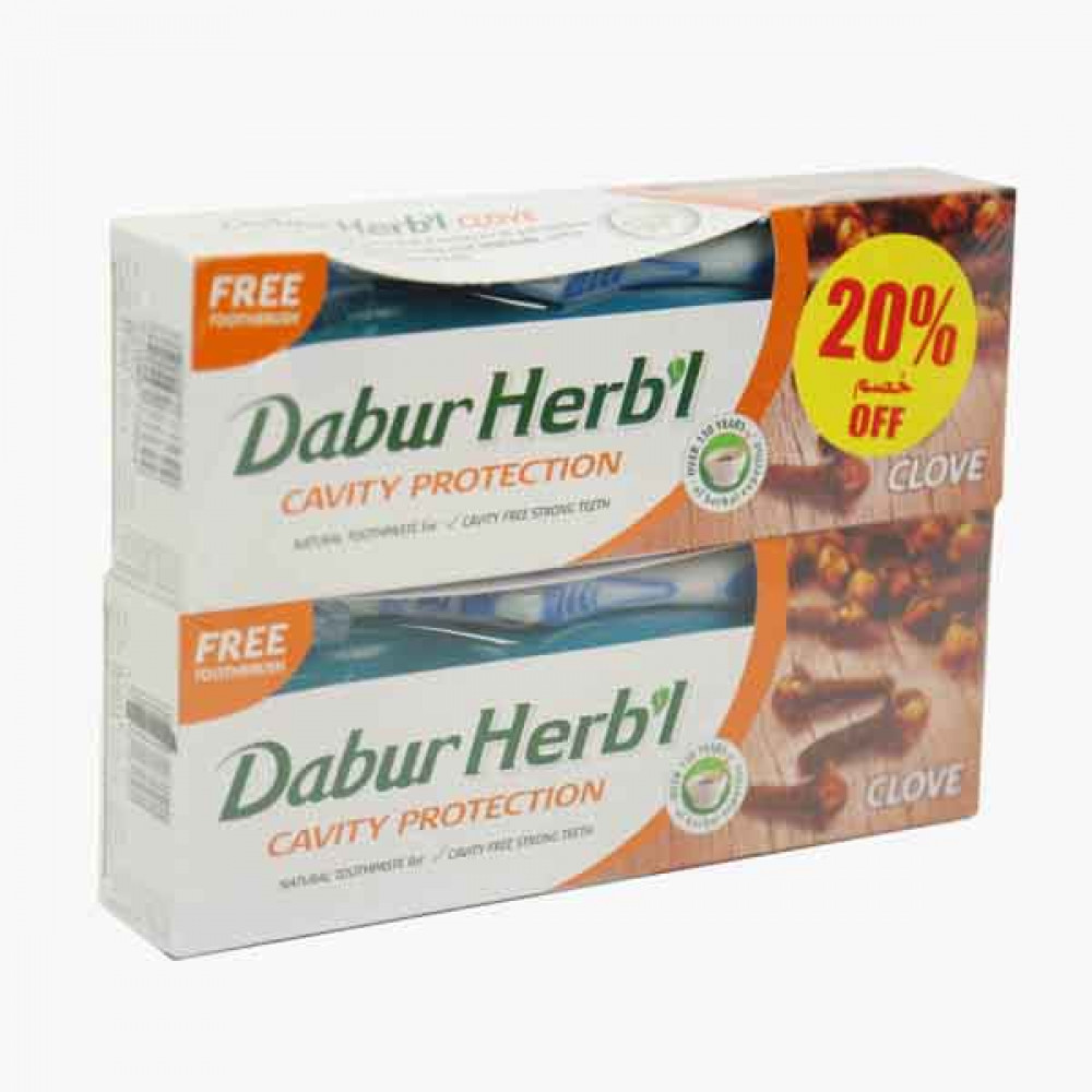 Dabur Herbal Toothpaste with Brush Clove 150g x 2 Pieces