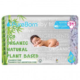 Pureborn NB Single Diapers 0-4.5kg 34 Count